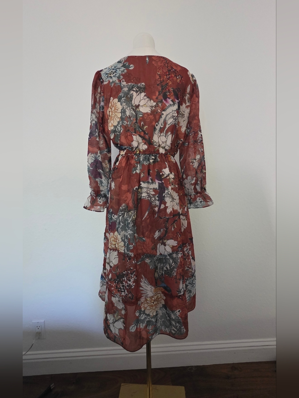ANTHROPOLOGIE Hemant & Nandita Zeri Bird Floral Peasant Dress Rust Orange - Picture 5 of 12